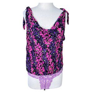 Intimately Free People BARE IT ALL Tie Strap Drape Neck Tank Bodysuit M NWT